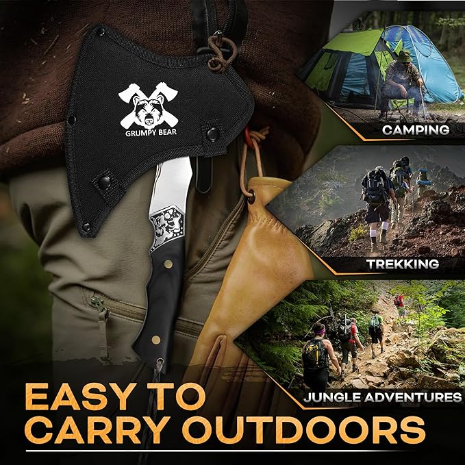 Grumpy Bear Tactical Axe Camping Survival Hatchet Full Tang Tomahawk with Sheath Multifunctional Outdoor Hiking Heavy Duty Hatchet for Emergency Hiking and Camping for Men Women