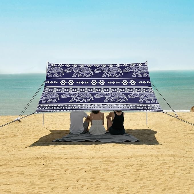 Beach Canopy with Windproof Ropes &amp Sandbags Beach Tent Sun Shade Sun Shelter for Camping Trips Fishing Backyard Fun or Picnics Boho Tribal Aztec