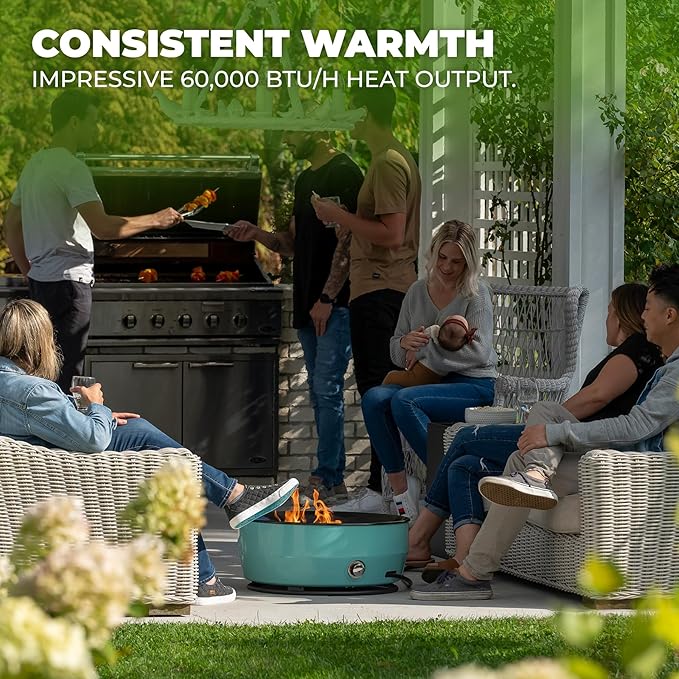 Outland Living Large Outdoor Propane Gas Fire Pit for Outside 60000 BTU/h 24 inch with Lid - Modern Lake Country 800 Fire Bowl Firepit for Patio Blue