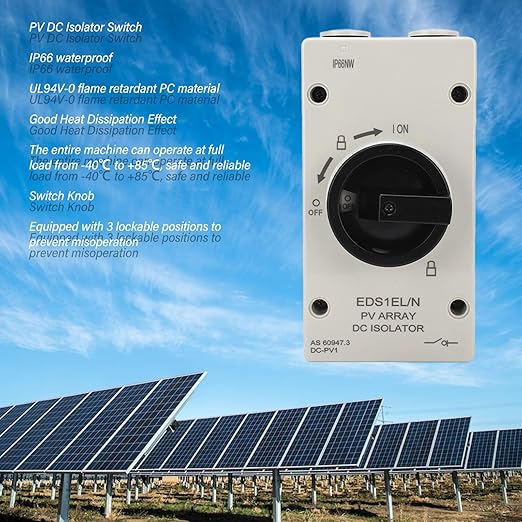 Kadimendium 1000V PV DC Isolator Switch 32A IP66 Flame Retardant Photovoltaic Switch Solar PV Isolator for Off Grid On Grid Solar Systems