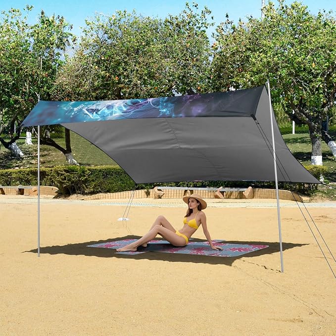 ALAZA Halloween Skull Magic Beach Tent Sun Shelter UPF50+ Protection Beach Shade Canopy w/ 4 Sandbags for Outdoor Camping Fishing Backyard Fun Picnic 10x9 ft