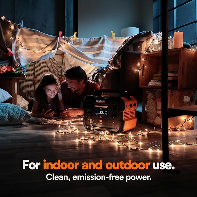 Generac 1086Wh Portable Power Station with Lithium-Ion Battery - Clean Emission-Free Power - Wirless Charging Pad and Compact Design - Camping RV Indoor/Outdoor Use - Orange/Black