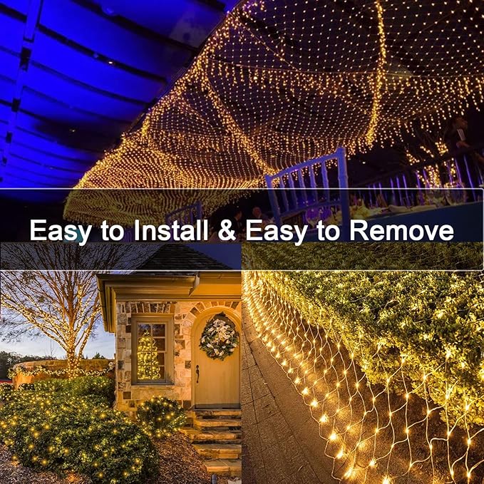 echosari 20Ft x 13Ft Net Lights Outdoor Mesh Lights Plug in with Remote 720 LED Christmas Net Light IP68 Fully Waterproof for Party Garden Backyard Wall Bush Decor (Warm White)