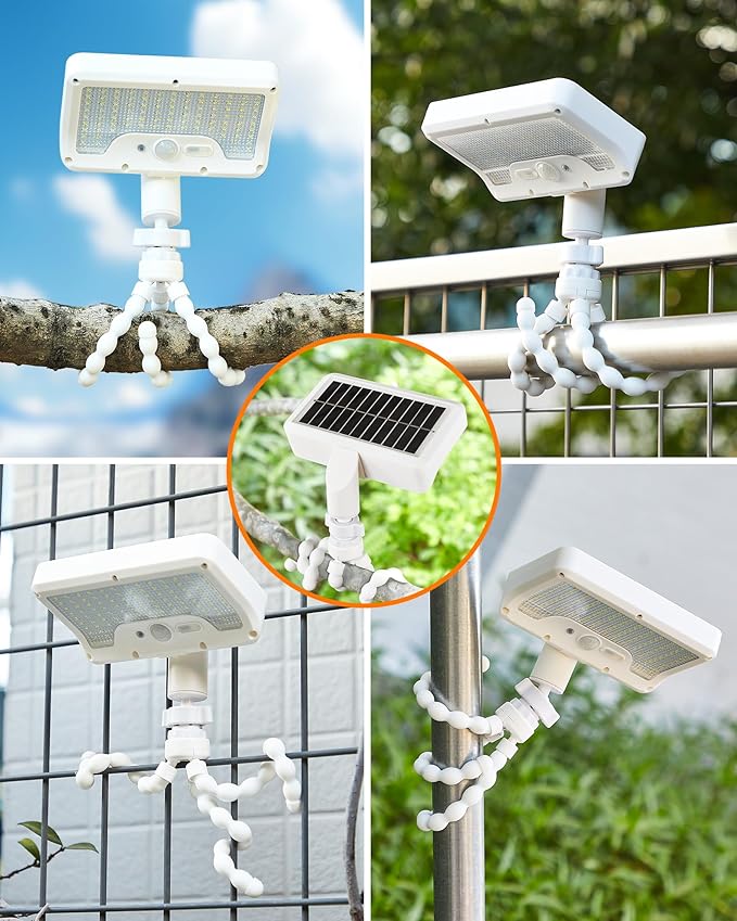 Motion Sensor Outdoor Lights with Flexible Octopus Tripod - 600LM Solar Sercurity Lights Waterproof Dual Charging Solar Ourdoor Light for CampingFence Patio (2Pack White)