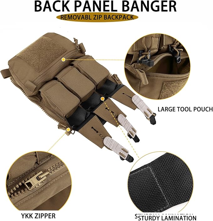 PETAC GEAR TacTical BackPackZip On Back Panel Banger For V5 Vest | Banger
