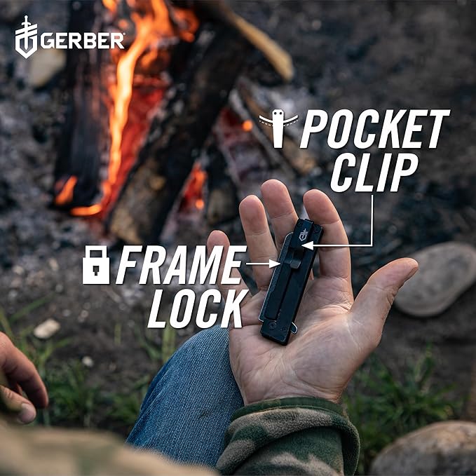 Gerber Gear Quadrant Clip Folding Pocket Knife EDC Plain Edge Flipper Knife with Pocket Clip Gifts for Men Stainless Steel Survival Tool Black Bamboo