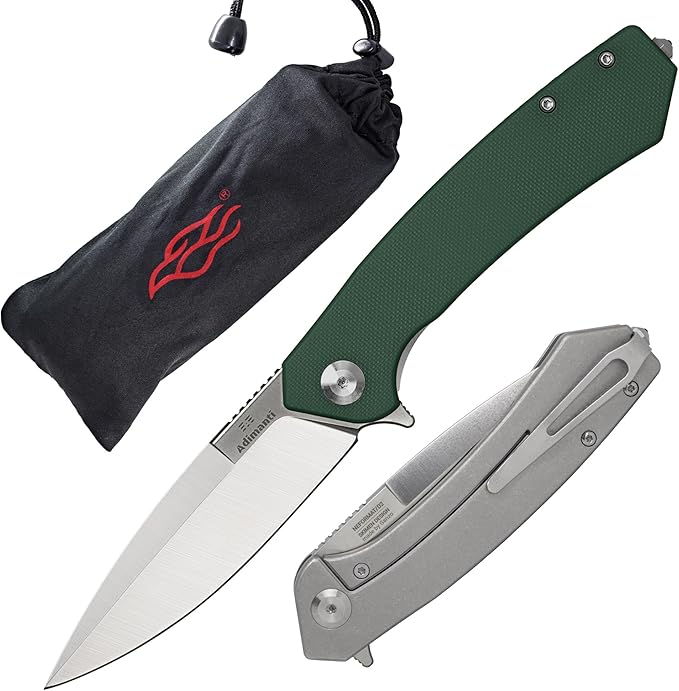 Firebird GANZO Adimanti Skimen Pocket Folding Knife G10 Handle with Clip and Glass Breaker D2 Steel Blade Hunting Fishing Camping Outdoor EDC Utility Pocket Knife (Green)