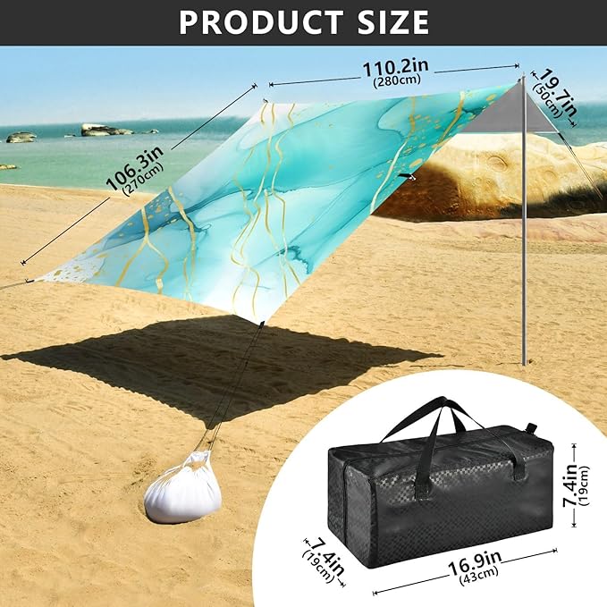 Beach Canopy with Windproof Ropes &amp Sandbags Beach Tent Sun Shade Sun Shelter for Camping Trips Fishing Backyard Fun or Picnics Textures