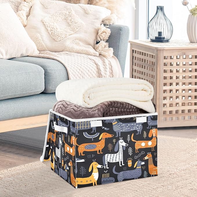 Dachshund Fabric Storage Bins with Lids and HandleFoldable Storage Bins with LidsCloset Organizers for Clothes Storage Room Organization Office Storage Chest Organizer