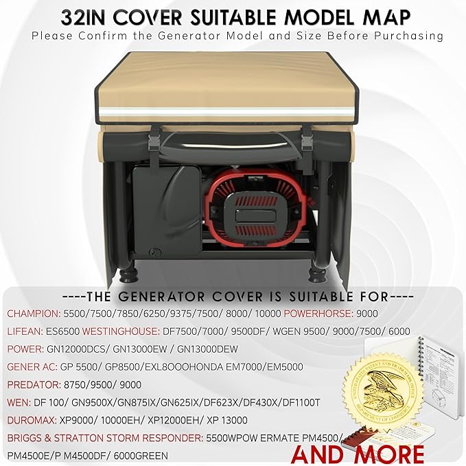 2025 Upgrade Generator Covers While Running 900D+210D Double Layer Production Heavy Duty Dustproof and Waterproof Generator Covers for 5000W-10000W Frame Generators khaki with Storage Bag