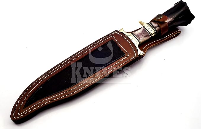 Noon Knives : Hand Made Damascus Steel Collectible Bowie Knife Handle Camel Bone (Black)