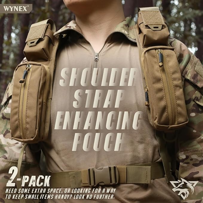 WYNEX Molle Accessories Pouch of Double Zipper Pocket Version Backpack Strap Pouch Shoulder Strap Molle Attachment Tactical Accessories Bag Shoulder Starps Zipper Pocket Additional Phone Holder