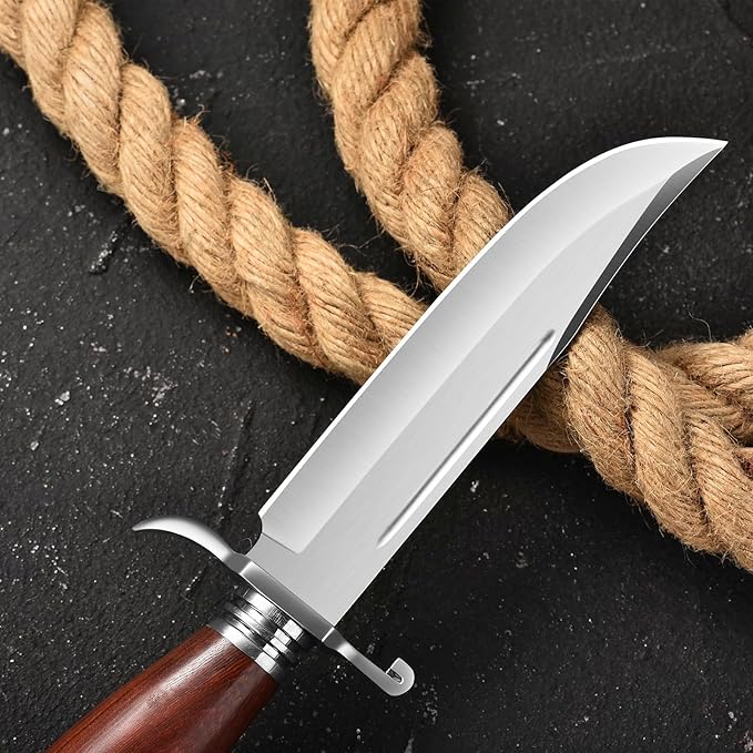 DRACHENADER Bowie Knife 10.5 Inch Hunting Knife with Sheath Outdoor Survival Bushcraft Fixed Blade Knife Comfortable African Rosewood Handle Incl. Black Gift Box