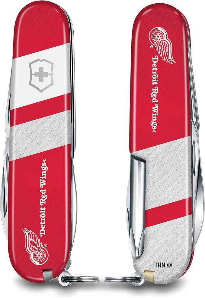 Victorinox Tinker Swiss Army Knife – Compact 12 Function Swiss Made Pocket Knife with Large Blade Small Blade and Bottle Opener – Detroit Red Wings