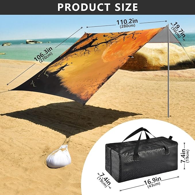 ALAZA Halloween Witch Beach Tent Sun Shelter UPF50+ Protection Beach Shade Canopy w/ 4 Sandbags for Outdoor Camping Fishing Backyard Fun Picnic 10x9 ft