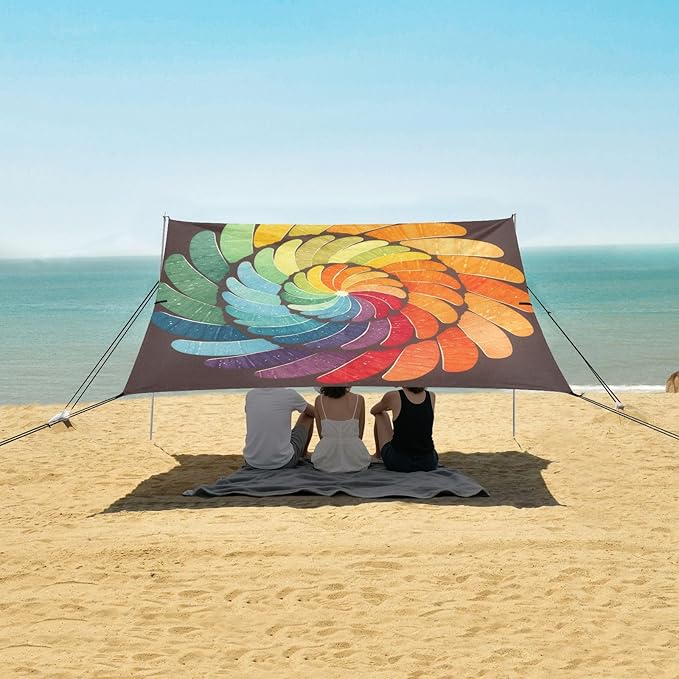 Brown Tie-dye Background Rainbow Colors Tie-dye Pattern Beach Tent UPF50+ Lightweight Portable Sun Shelter with Carrying Bag for Camping Picnics Backyard