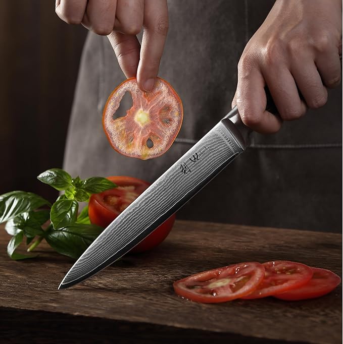 Wakoli EDIB 5-Piece Damascus Knife Set Professional Kitchen Knives made of 67-Layer Damascus Steel with VG10 Core Blades Ergonomic Pakkawood Handles In Wooden Gift Box