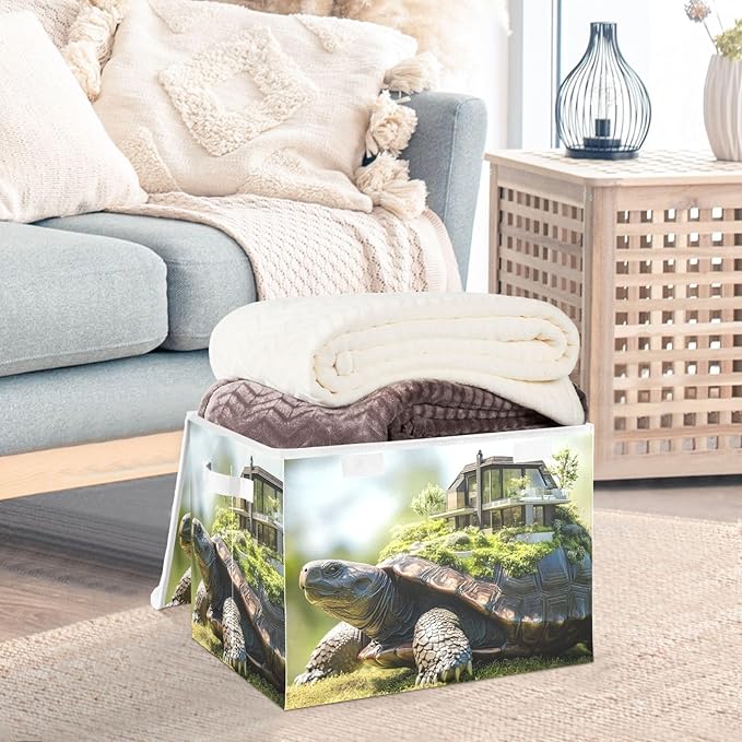 Storage Cube with Lid House Turtle Print 16.5×12.6×11.8 IN Collapsible Large Capacity Foldable Storage Basket Bin Organizer