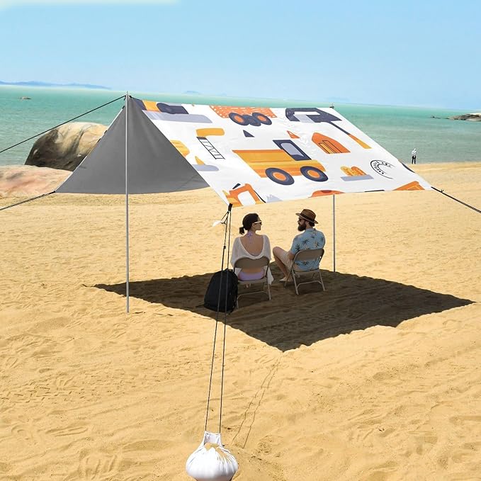 ALAZA Cute Carttoon Construction Cars Beach Tent Sun Shelter Portable Canopy Sunshade for Outdoor Camping Picnics Backyard Fun 10x9 ft