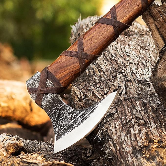 Generic | 27 and 3.5 lbs Custom Handmade Viking Axe of Ragnar Lothbrok Norsmen- Battle and Forest Hunting Hatchet Authentic Viking ax with Sheath Vikings Gifts (Ragnar Lothbrok Axe) Brown