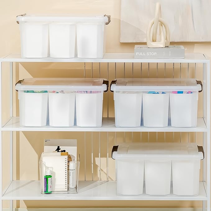 Citylife 17 QT Plastic Storage Box with Removable Tray and 6 Detachable Tall Inserts Craft Organizers and Storage Clear Storage Container for Organizing Crayon Craft Sewing Playdoh 4 Packs