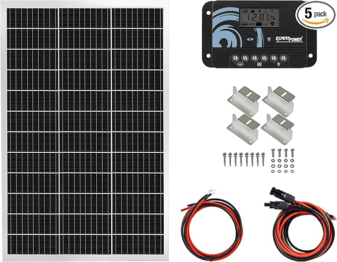 ExpertPower Solar Panel Kit | 100-watt 12-Volt Mono Solar Panel + 10A 12V/24V Solar Charge Controller for RV Marine Cabin Off-Grid DIY Solar Projects and More