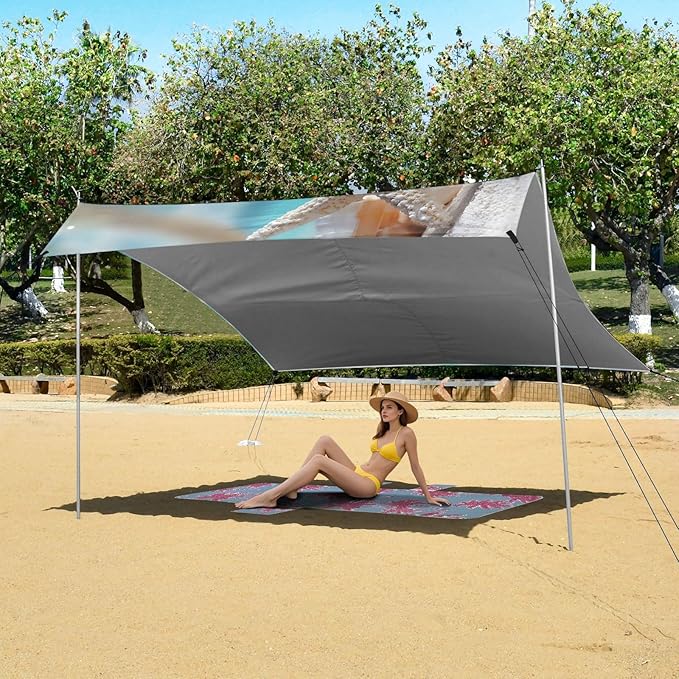 ALAZA Starfish Beach Beach Tent Sun Shelter UPF50+ Protection Beach Shade Canopy w/ 4 Sandbags for Outdoor Camping Fishing Backyard Fun Picnic 10x9 ft