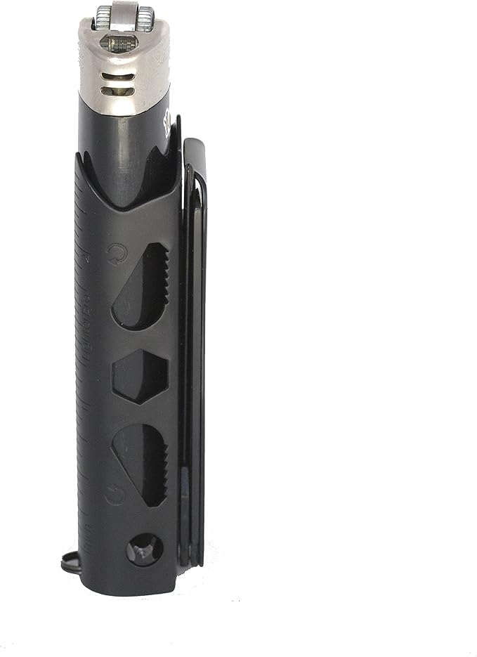 LighterBro Pro Lighter Sleeve - Multi-Tool - 420 Stainless Steel - Easily Fits Your Favorite Lighters - Includes Mini Pocket Knife Ruler Scissors Screwdriver Poker Key Ring &amp More (Black)