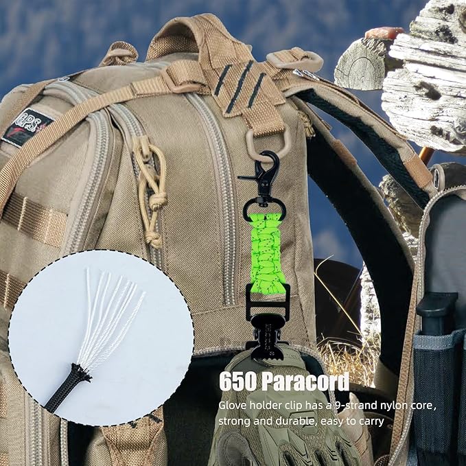 MELOTOUGH Tactical Glove Clip Holder Work Glove Holder Clip with Flint Rod for Tactical Backpack Tool Belt Outdoor Accessary (Orange + Lime 2pcs)