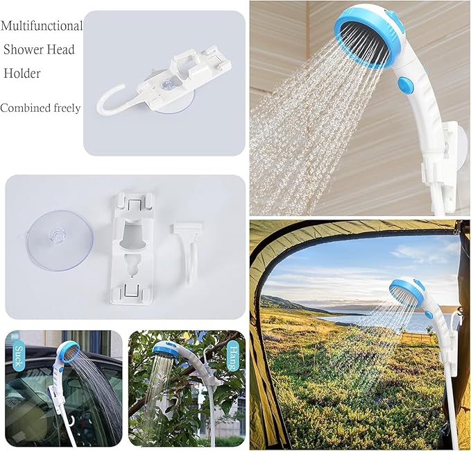 Portable Camping Shower Pump – USB Rechargeable Outdoor Shower with 2 Spray Modes Waterproof Electric Shower Head Pumps Water from Bucket for Camping Hiking Travel Car Washing &amp Pet Cleaning