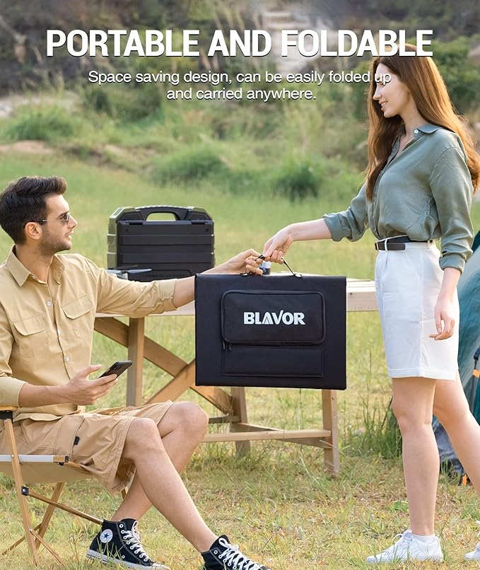 BLAVOR 120W Portable Solar Panel PD45W QC3.0 Fast Solar Charger DC18V 6.67A USB A&ampC Output Compatible with Power Stations Solar Generators Phones Tablets for RV Camping Off-Grid Road Trips