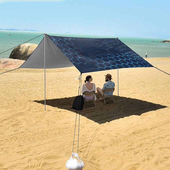 Snake Skin Print Style Doderblue Foldable Beach Cabana UPF50 Easy Setup Large Sun Shelter with Sandbags &amp Sand Shovel for Family Trips Picnics &amp Camping