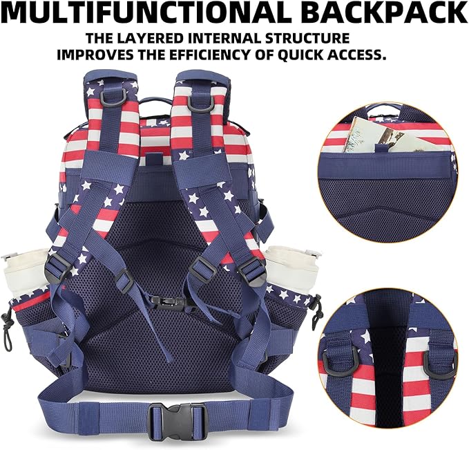 Lovelinks21 25L Tactical Military Backpack Small Travel Backpack for Men and Women Assault Pack Bug Out Bag Molle Daypack Gym Backpack with Bottle Holder (Flag)