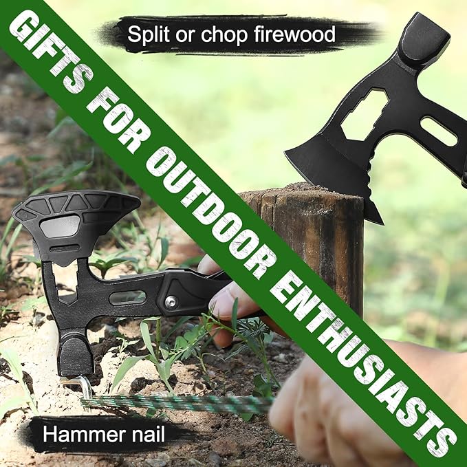 Stocking Stuffers for Adults Men - Gifts for Dad from Daughter Wife 22 in 1 Hardened Stainless Steel Camping Multitool Hammer Hatchet Upgrad Portable Camp Axe Screwdriver Set with Nylon Sheath