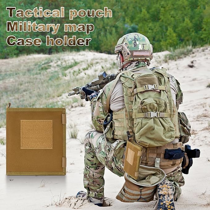 Eccliy 2 Pcs Tactical Pouch Waterproof Map Case Set (Black &amp Khaki) - 13x10 Clear Viewing Area 1000d Oxford + TPU Multifunctional EDC Pouch for Military Hiking &amp Outdoor Adventures