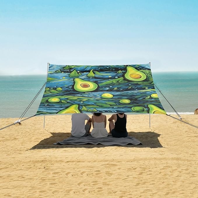 ALAZA Avocado Night Galaxy Starry Beach Tent Sun Shelter Portable Canopy Sunshade for Outdoor Camping Picnics Backyard Fun 10x9 ft