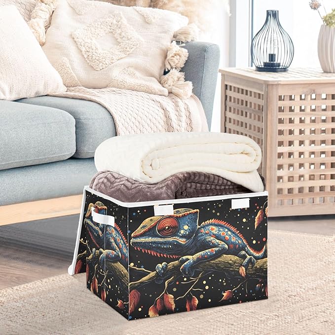AIXIWAWA Lidded Storage Cube (Chameleon) Fabric Foldable Closet Bins with Flip Lid and Handles Organizer Basket Container 16.5 x 12.6 x 11.8 IN
