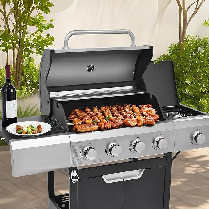 Endark 51000BTU|4-burner propane gas grill | Stainless steel construction | Dual side racks and wheels | Designed for patio garden and backyard cooking
