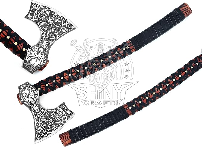 SHINY CRAFTS® Handmade Viking Axe Hatchet Norse Axe- 40 Long Two-Handed Berserker Hatchet Forged Axe - Bearded Axe - with Sheath (SCA-12)