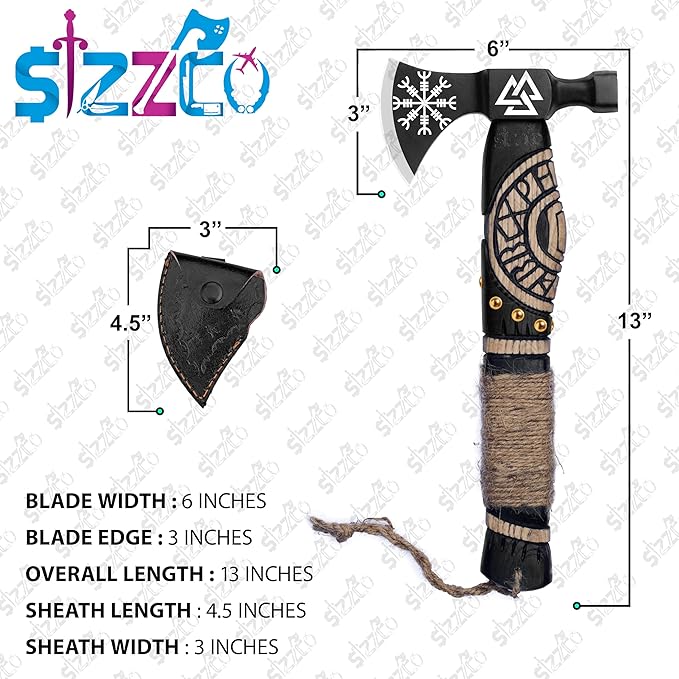 Custom Gift Forged Carbon Steel Viking Style Axe Bearded Axe with Rose Wood Shaft Tomahawk - Real Hatchet LARP Axe Best Gift for Anniversary Christmas Birthday Premium Leather Sheath