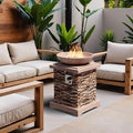 SUNBURY Outdoor Propane Fire Pit Gas Fire Pit for Outside Patio Stone Outdoor Fire Table Fire Column 40000 BTU Propane Fire Tables Firepit Table w Lava Rocks CSA Certified Waterproof Cover