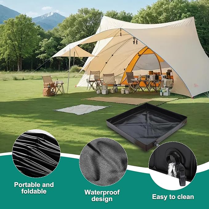 Camping Shower Mat 41x41'' Collapsible Shower Base with Wrapped Edges Rapid Drainage Waterproof Pan with Heavy Duty Bottom for Outdoor Camping