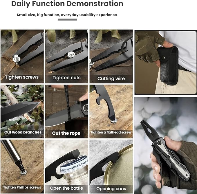 Multi Tool 9-in-1 Full-Size Lightweight EDC Camping Knives &amp Tools Multi-Purpose Pliers Folding Knife Tactical Gear Men Gift Ideas Equipment for Hiking and Outdoor Camping (4-Piece Set）