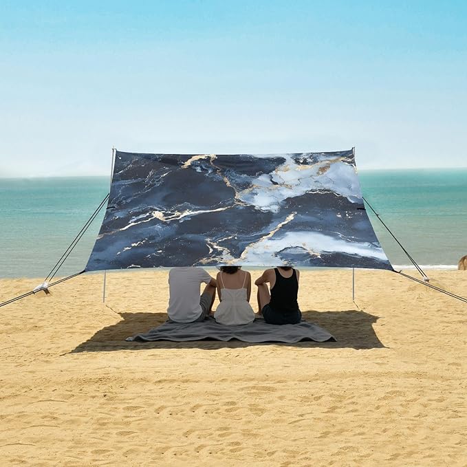 ALAZA Dark Blue Marble Beach Tent Sun Shelter Portable Canopy Sunshade for Outdoor Camping Picnics Backyard Fun 10x9 ft