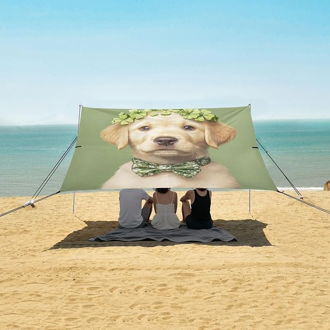 ALAZA St. Patrick's Day Labradorwearing Headband Clover Leaves Green Beach Tent Sun Shelter Portable Canopy Sunshade for Outdoor Camping Picnics Backyard Fun 10x9 ft