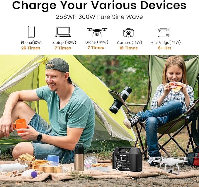 SinKeu Portable Power Station 80000mAh 256Wh LiFePO4 Battery Backup300W AC Outlets Solar Generator for Hurricane Emergency Outdoor Camping RVs Home