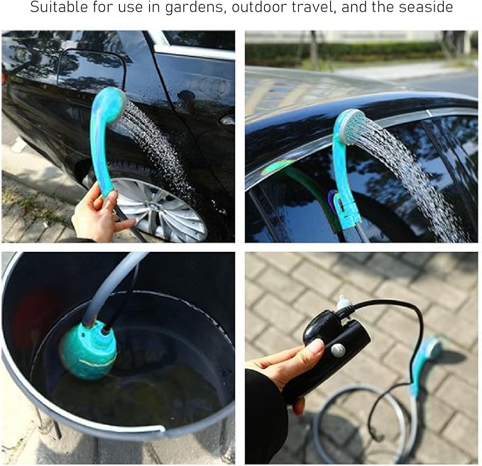 25W Portable Camping Shower Kit USB Charging Compact Handheld Hands Free Rechargeable Outdoor Shower Head Cleaning System 3.7V Pump Convenient Fast
