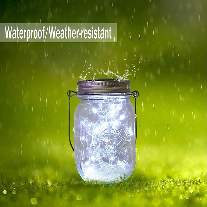 Solar Mason Jar Lid Lights 10 Pack 30 LED Waterproof Firefly Fairy Lights with Hangers(No Jars) Outdoor Starry String Lights for Patio Yard Garden Wedding Lantern Decor (Cool White)