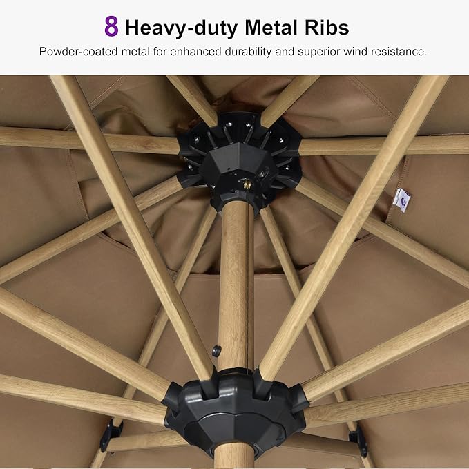 PURPLE LEAF 10' x 10' Square Patio Umbrella Outdoor Table Umbrella Aluminum Market Umbrella with 8 Sturdy Ribs &amp Crank Outdoor Umbrellas for Garden Deck Patio Taupe