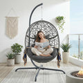 BULEXYARD Oversized Hanging Egg Chair with Stand Indoor Outdoor Wicker Bird Cage Swing Chair Patio Hammock Egg-Shaped Swinging Chair with Dark Grey Cushion for Garden Bedroom 350LBS Capacity
